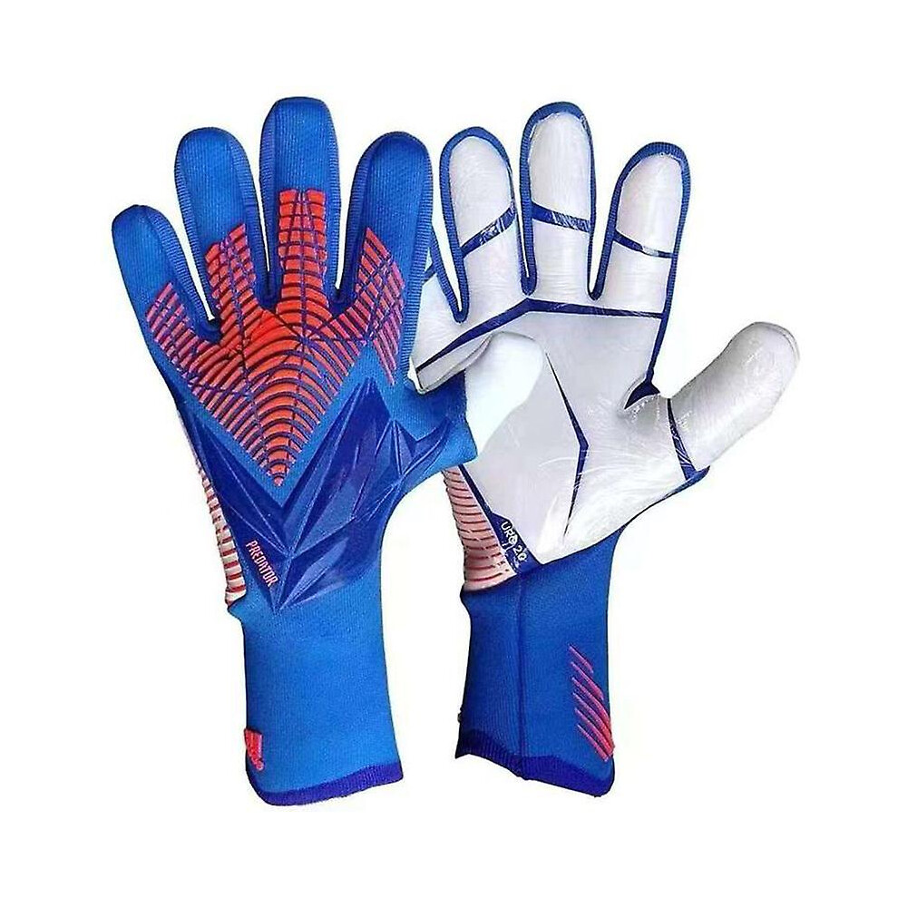 ( 9) Professional Latex Football Gloves Soccer Ball Goalkeeper Gloves Kids Adults Thickened Football Goalie Fingers Protection Gloves Blue