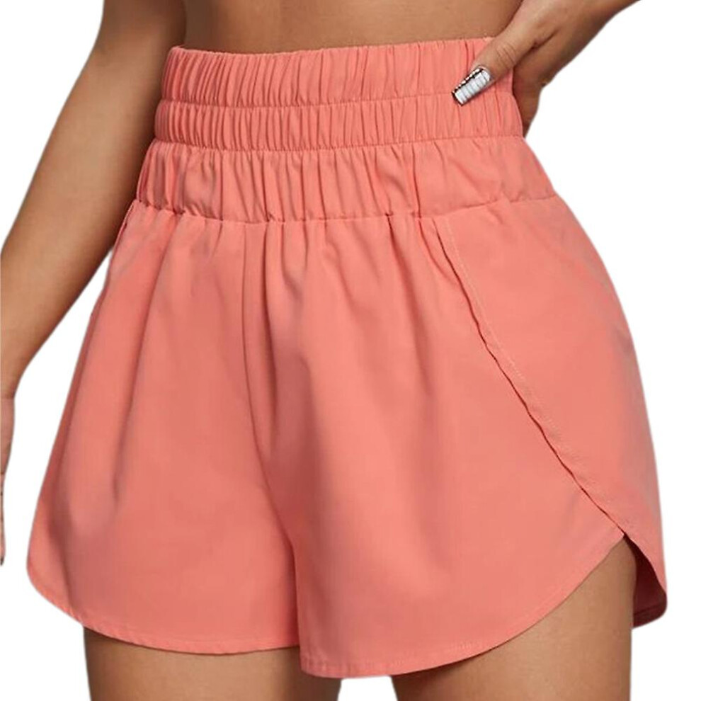 (Pink, XL) Women High Waist Elastic Loose Shorts Sports