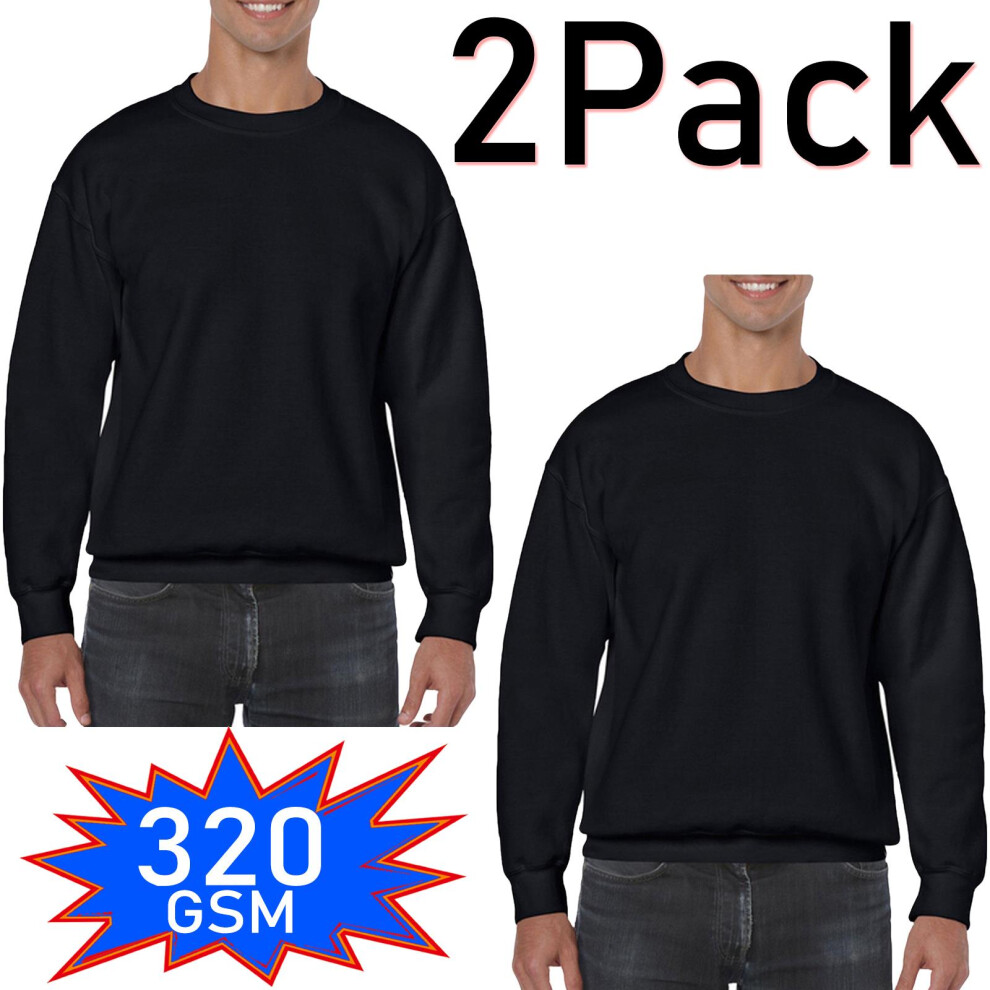 (Black - 2 Pack, S) 2&3Pack Mens Plain Sweatshirt JumperJersey Sweater