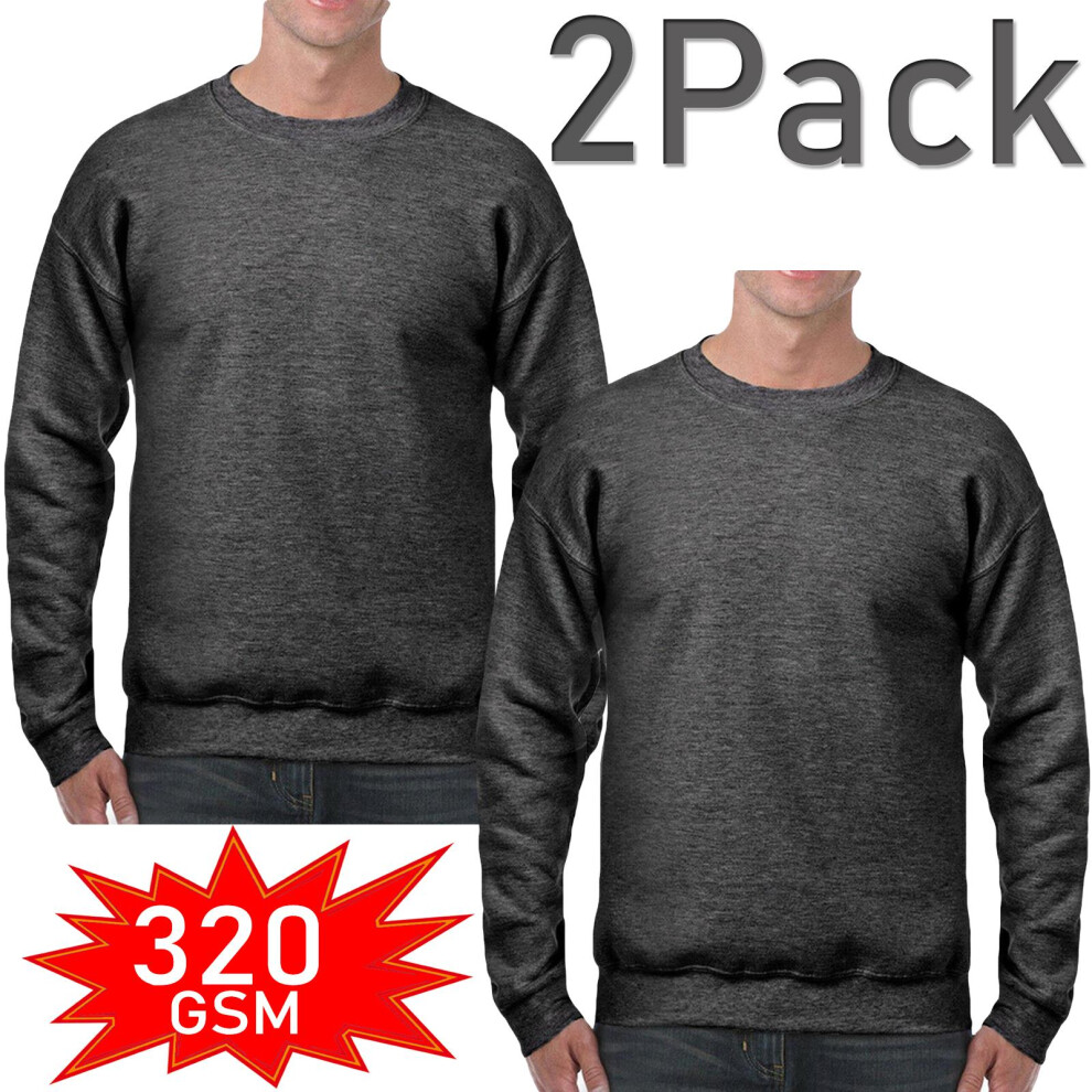 (Charcoal - 2 Pack, S) 2&3Pack Mens Plain Sweatshirt JumperJersey Sweater