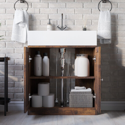 URBN Living (Under Sink Cabinet - Rustic Brown) Under Sink Cupboard Mirror Unit WC Paper Dispenser 2