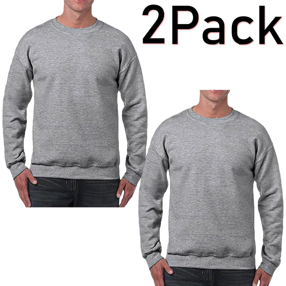 (Grey - 2 Pack, S) 2&3Pack Mens Plain Sweatshirt JumperJersey Sweater