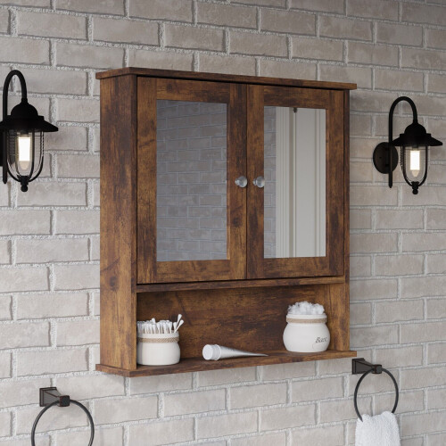URBN Living (Wall Mirror Cabinet - Rustic Brown) Under Sink Cupboard Mirror Unit WC Paper Dispenser