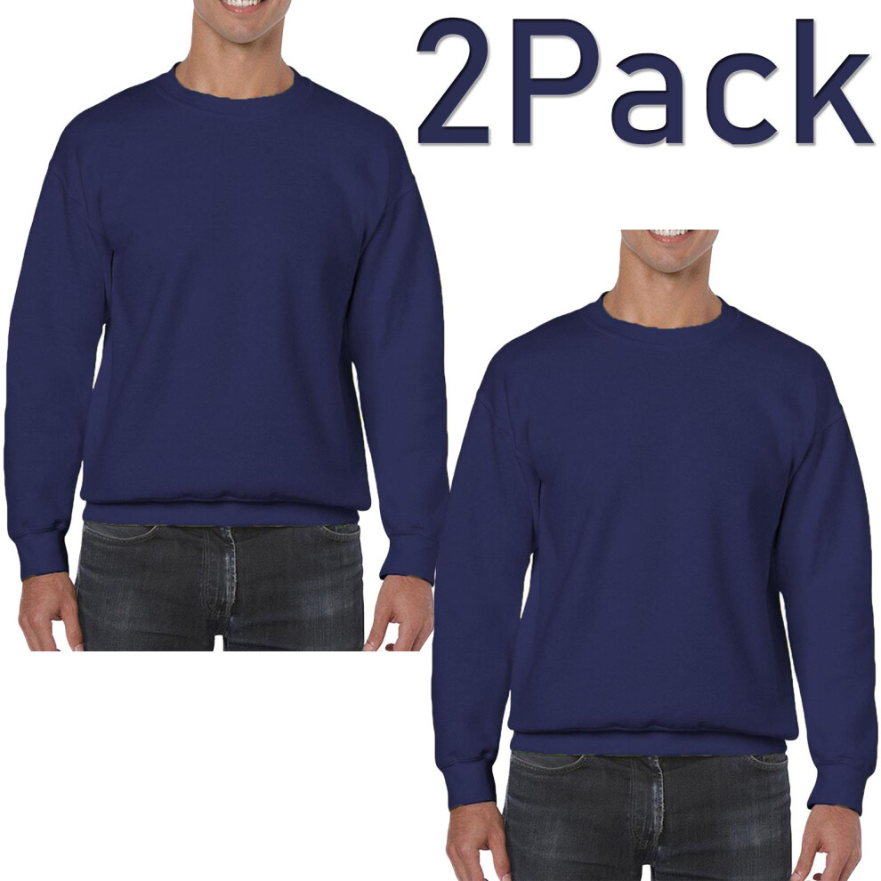 (Navy - 2 Pack, M) 2&3Pack Mens Plain Sweatshirt JumperJersey Sweater