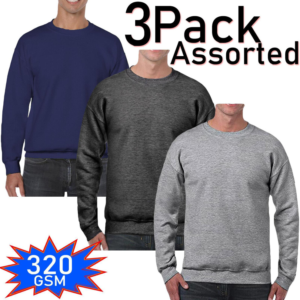 (Assorted - 3 Pack, S) 2&3Pack Mens Plain Sweatshirt JumperJersey Sweater