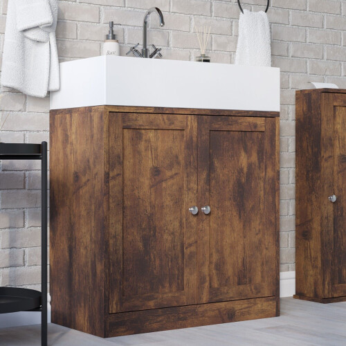 URBN Living (All 3 Piece - Rustic Brown) Under Sink Cupboard Mirror Unit WC Paper Dispenser 2