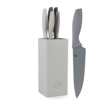 Knife Set with Block, 5 Kitchen Knives with Sharp Stainless Steel Blades (Chef, Paring, Utility, Carving, Bread) Soft Touch Easy Grip Handles Earth