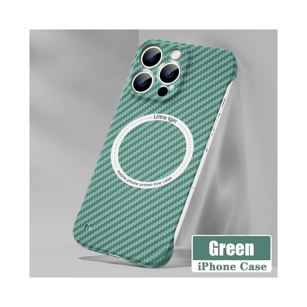 Photos - Case  Ultra Thin Carbon Fiber Magnetic Phone  for iPhone 16 15 14 13 12 11 Magsafe(Green, 15)