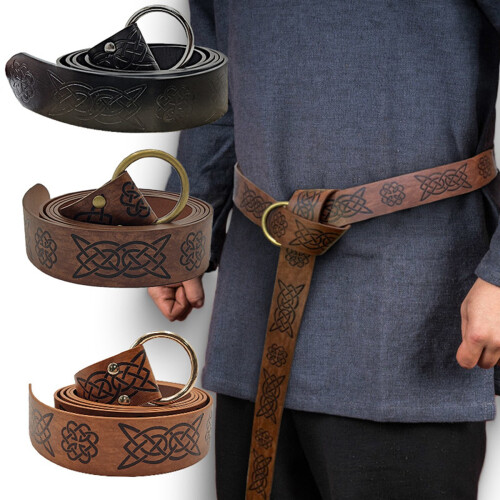 Medieval Embossed Vegvisir PU Leather O Ring Belt Black 2