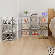 (White) Neo 12 pcs Large Shoe Storage Box Boxes Transparent Clear Plastic Stackable Organiser Containers with Lids for Women/Men Magnetic Closure