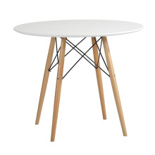 Modern Round Dining Table 80cm White Tabletop with Natural Beech Wood Legs and Black Metal Frame 75cm Tall Dining Table for Kitchen, Dining Room