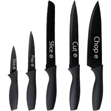 MasterChef Kitchen Knives Set of 5 With Captions Including Paring, Utility, Bread, Carving & Chef Knife, Sharp Stainless Steel, Non Stick Blades