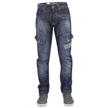 (Dark Wash, 28W x 34L) Mens Crosshatch Cargo Jeans Regular Fit Denim Pant