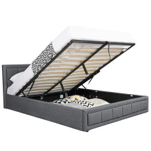 (Small double (4ft)) Modernique Grey Fabric Ottoman Storage Bed with Underneath Storage, Wooden Sprung Slatted Bas