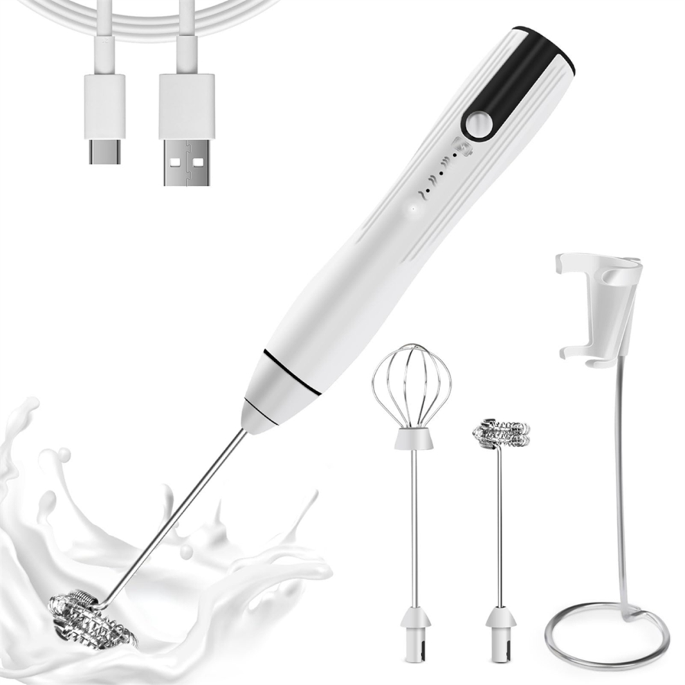 Spactz Rechargeable Milk Frother Handheld With 3 Speeds, White