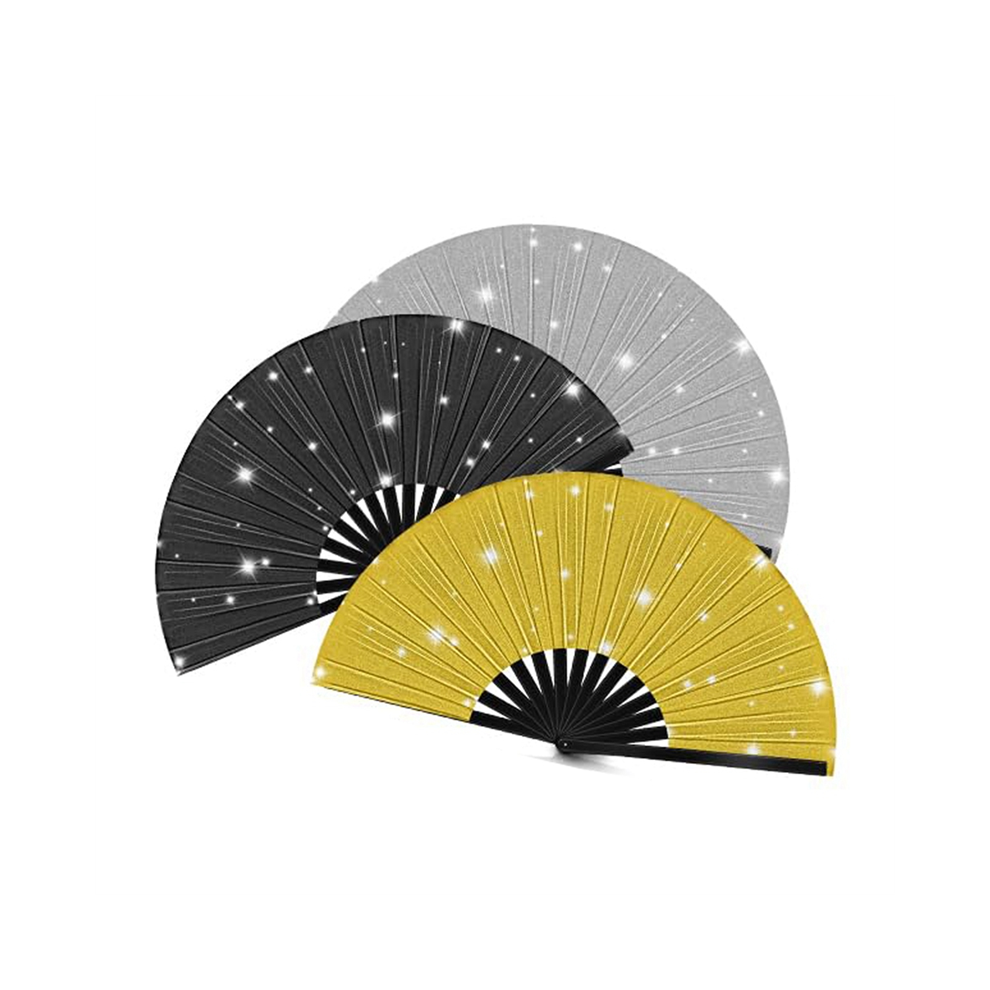 Ventagli Pieghevoli Decorativi Glitterati Da 3 Pezzi Con Borsa