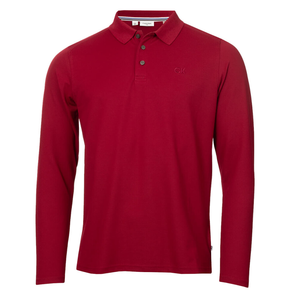 (M, Burgundy) Calvin Klein Mens 2025 Long Sleeve Stretch Campus Golf Polo Shirt