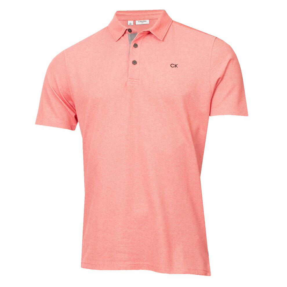 (L, Coral) Calvin Klein Mens 2025 Prep Campus Oxford Pique Golf Polo Shirt