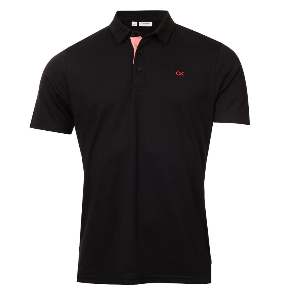 (L, Solid Black) Calvin Klein Mens 2025 Prep Campus Oxford Pique Golf Polo Shirt