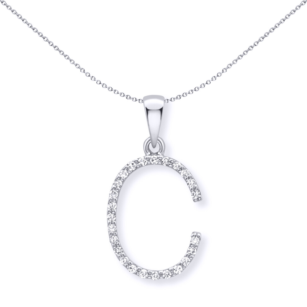 Jewelco London 9ct White Gold Diamond Initial Charm Pendant Letter C 10mm x 17mm - INNR029-C