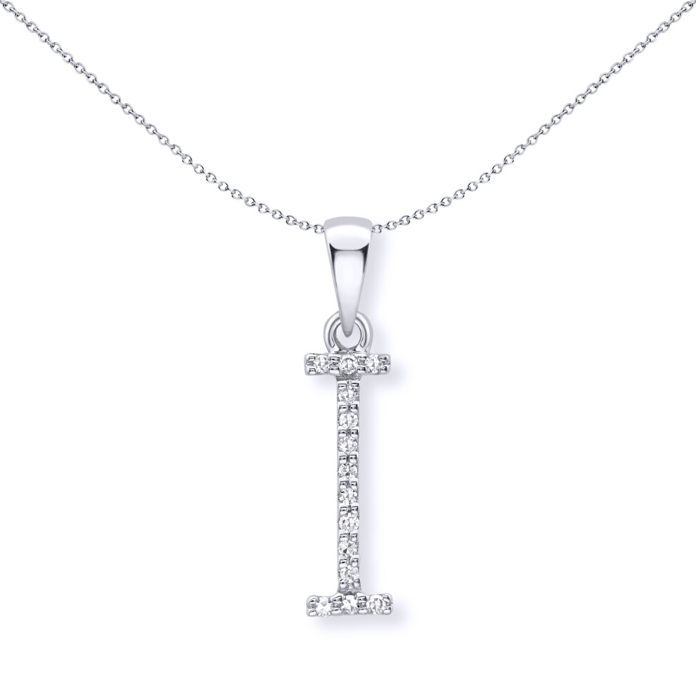Jewelco London 9ct White Gold Diamond Initial Charm Pendant Letter I 6mm x 18mm - INNR029-I