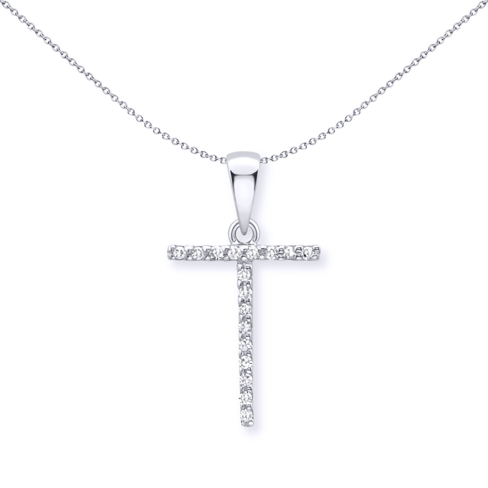 Jewelco London 9ct White Gold Diamond Initial Charm Pendant Letter T 8mm x 16mm - INNR029-T