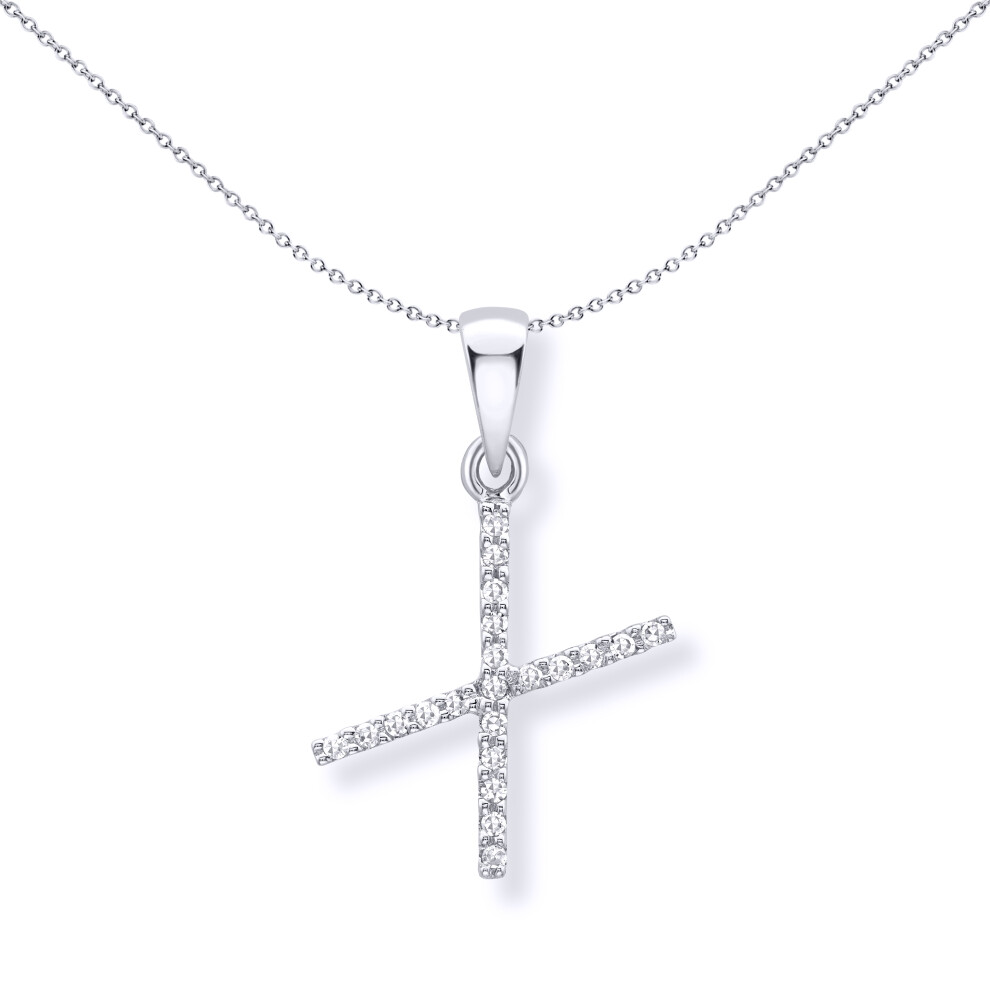 Jewelco London 9ct White Gold Diamond Initial Charm Pendant Letter X 8mm x 17mm - INNR029-X