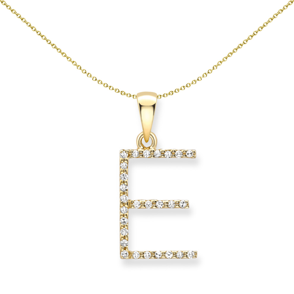 Jewelco London 9ct Yellow Gold Diamond Initial Charm Pendant Letter E 8mm x 18mm - INNR0212-E