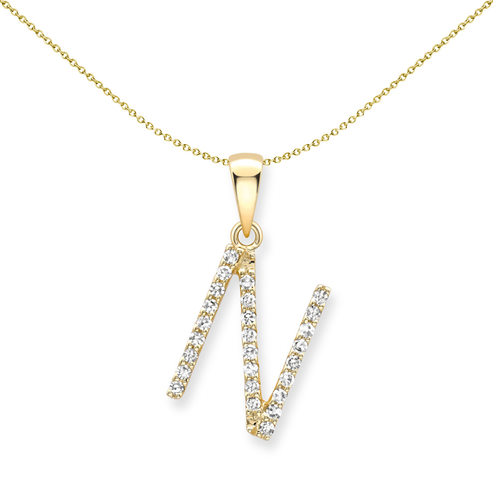 Jewelco London 9ct Yellow Gold Diamond Initial Charm Pendant Letter N 7mm x 15mm - INNR0212-N