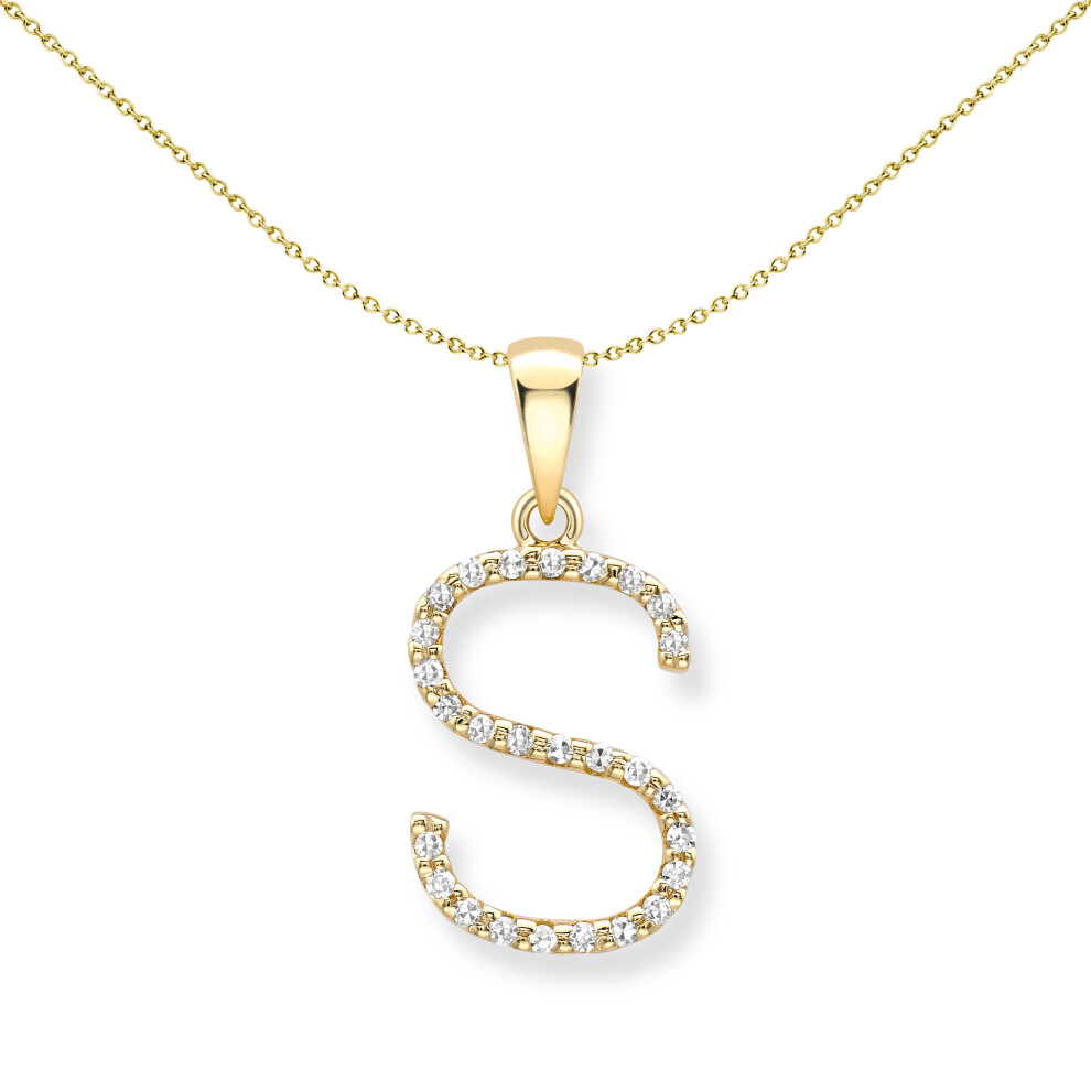 Jewelco London 9ct Yellow Gold Diamond Initial Charm Pendant Letter S 8mm x 16mm - INNR0212-S