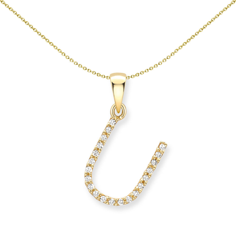 Jewelco London 9ct Yellow Gold Diamond Initial Charm Pendant Letter U 8mm x 15mm - INNR0212-U