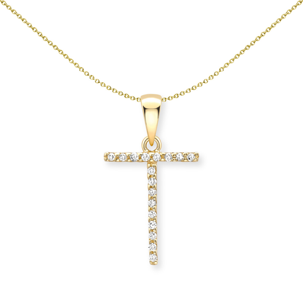 Jewelco London 9ct Yellow Gold Diamond Initial Charm Pendant Letter T 8mm x 16mm - INNR0212-T