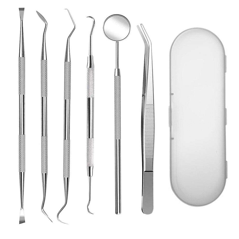 Professional Dental Tools Kit,6 Pcs Teeth Cleaning Tools Set,oral Care Kit With Tooth Pick, Dental Mirror, Tartar Scraper, Dental Probe, Dental Scaler