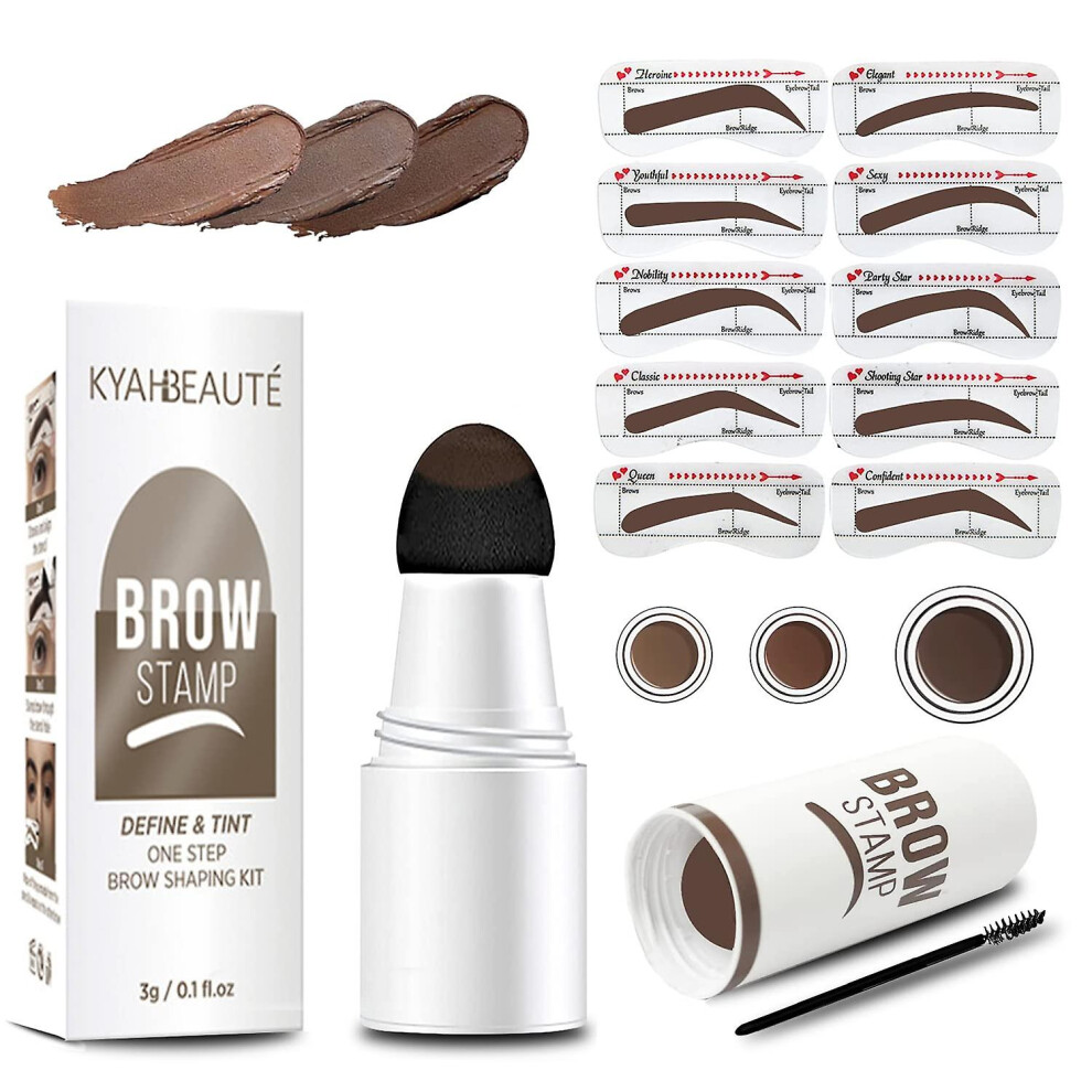 Brown (Dark ) Eyebrow Stamp Stencil Kit, One-Step Vegan Eyebrow Stamp Pomade,Long - Lasting