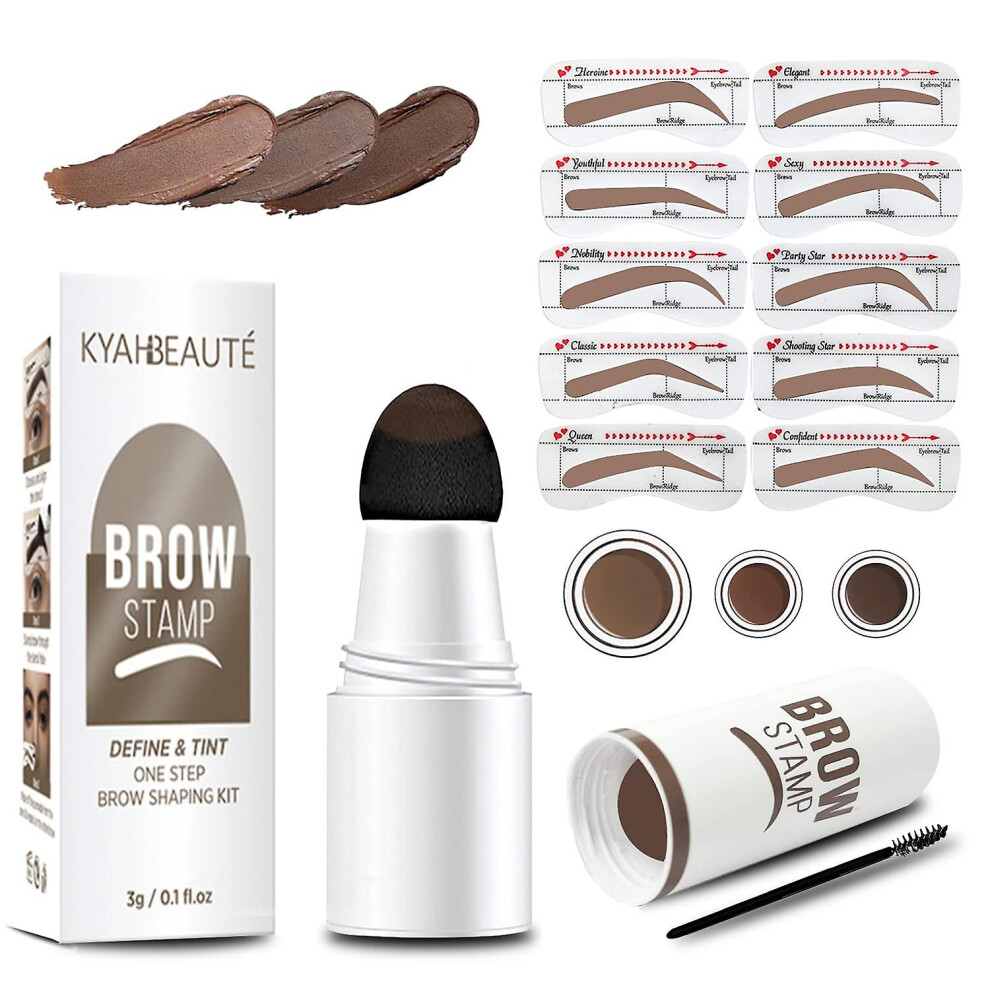 Brown (Soft ) Eyebrow Stamp Stencil Kit, One-Step Vegan Eyebrow Stamp Pomade,Long - Lasting