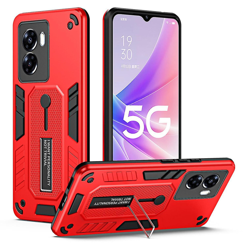 (Red) For Oppo A57 4G / A57s 4G / A77 4G / A77s 4G / A57e 4G Hidden Kickstand Phone Case Pc Tpu Shockproof Back Cover Red 9372166671334