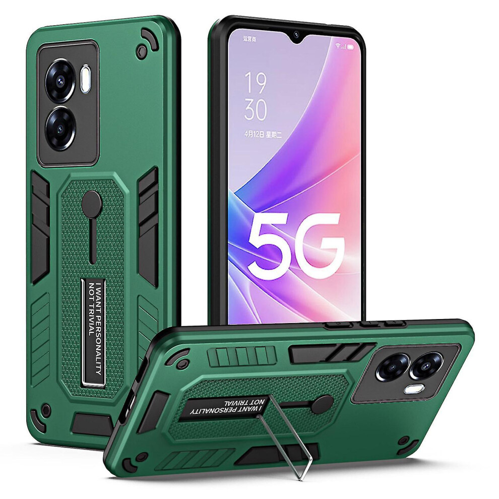 (Green) For Oppo A57 4G / A57s 4G / A77 4G / A77s 4G / A57e 4G Hidden Kickstand Phone Case Pc Tpu Shockproof Back Cover Green 9372166671341