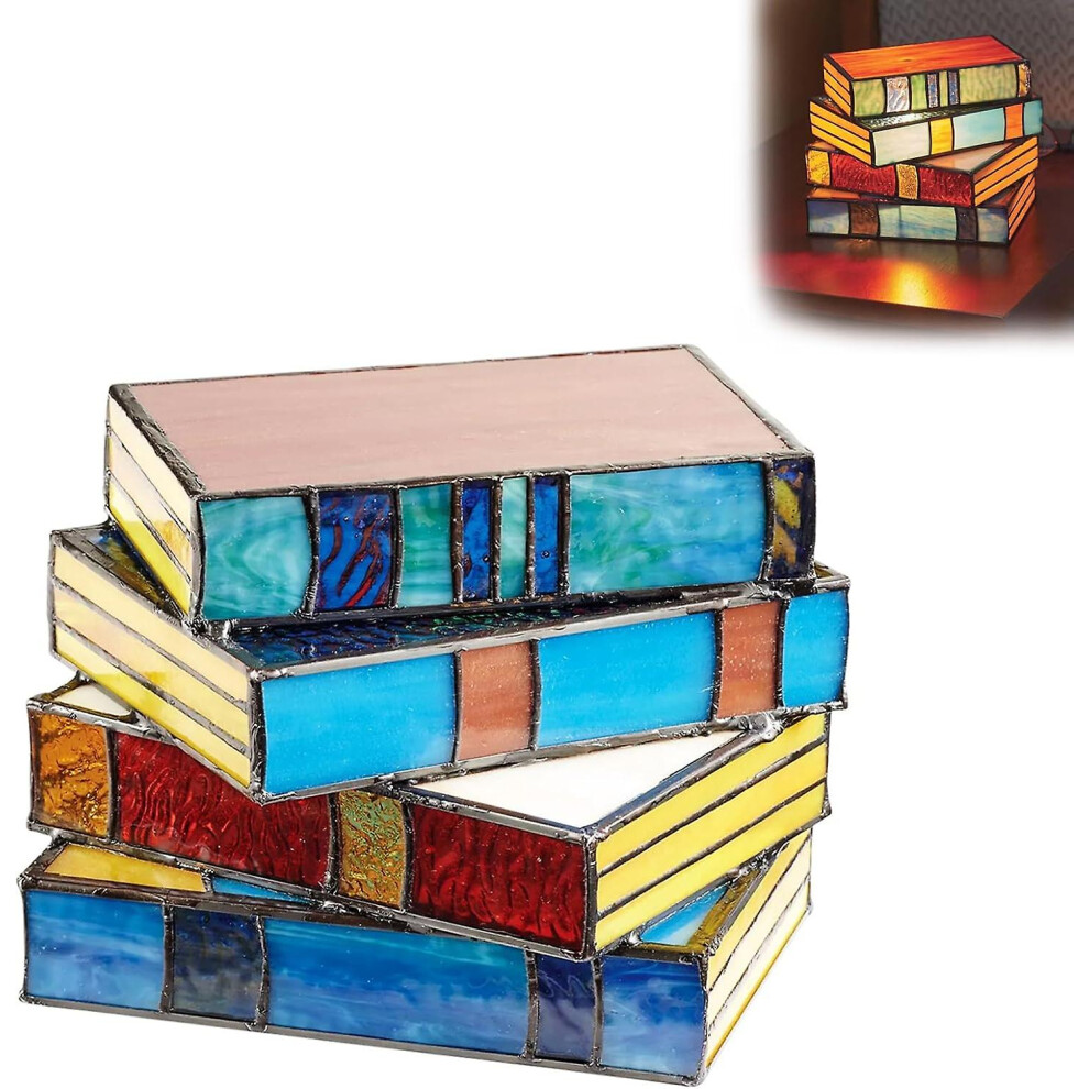 Stained Glass Stacked Books Lamp, Novelty Stacked Book-themed Stained Lamp,handmade Crafts Bedroom Night Light Christmas Gift-image-OPC-PFXG5GV-NEW