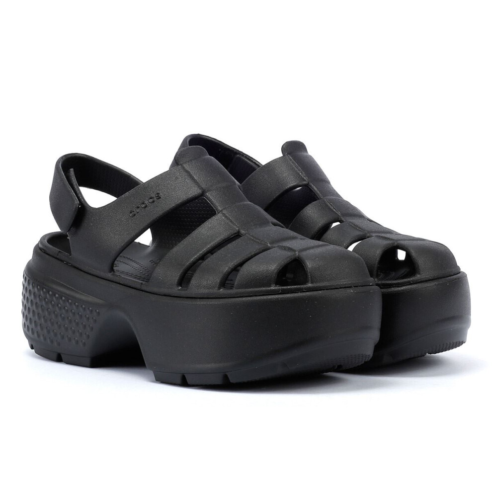 (Black, 4 (Adults')) Crocs Stomp Fisherman Women's Black Sandals