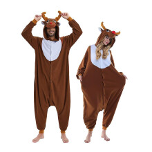 (L) Women's Slim Fit Reindeer One Piece - Plush Adult Holiday Costume Jumpsuit