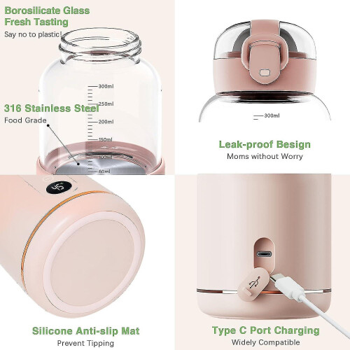 Portable Water Warmer Rechargeable For Formula, Breastmilk, Precise Temp Control, 300ml, Portable In 1