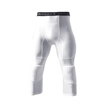(White, XXXL) Basketball Leggings With Knee Pad For Men 3/4 Compression Trousers Sports Trousers Multi-way