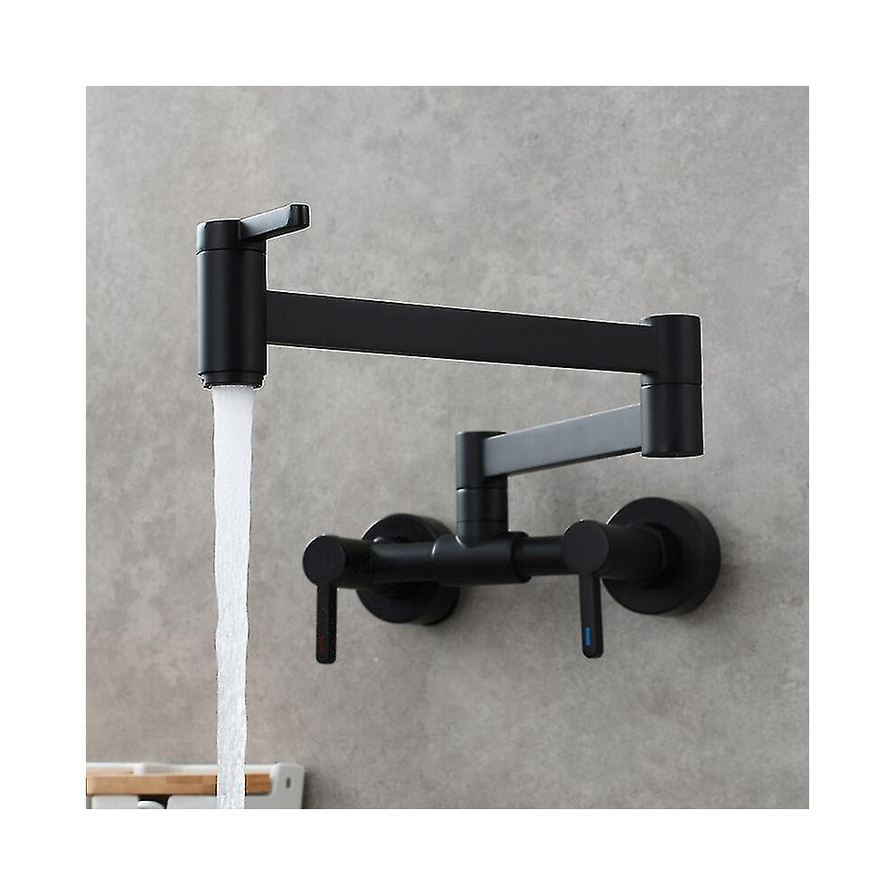 (black) Brass Double Handle Wall Mounted Gold Kitchen Pot Filler Folding Faucet Joint Swing Arm Sink Tap