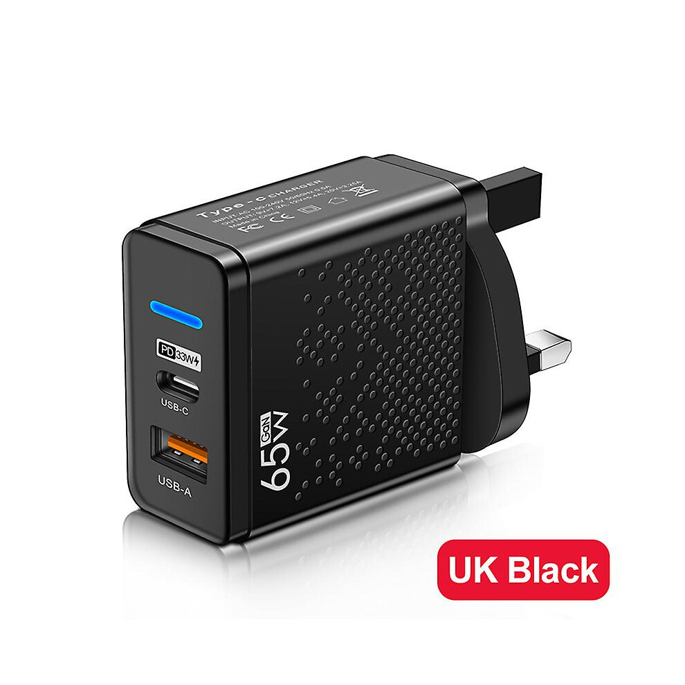 (Black, UK Plug) Fast Charge Charger 65w Usb C Charger