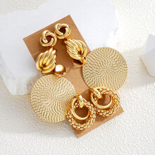 (A) New Retro Gold Color Earrings Set for Women Vintage 4 Pcs/Set Boho Big Circle Twist Stud Earrings