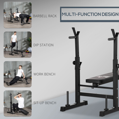 Homcom HOMCOM Adjustable Weight Bench with Barbell Rack, Dip Station, Black 2