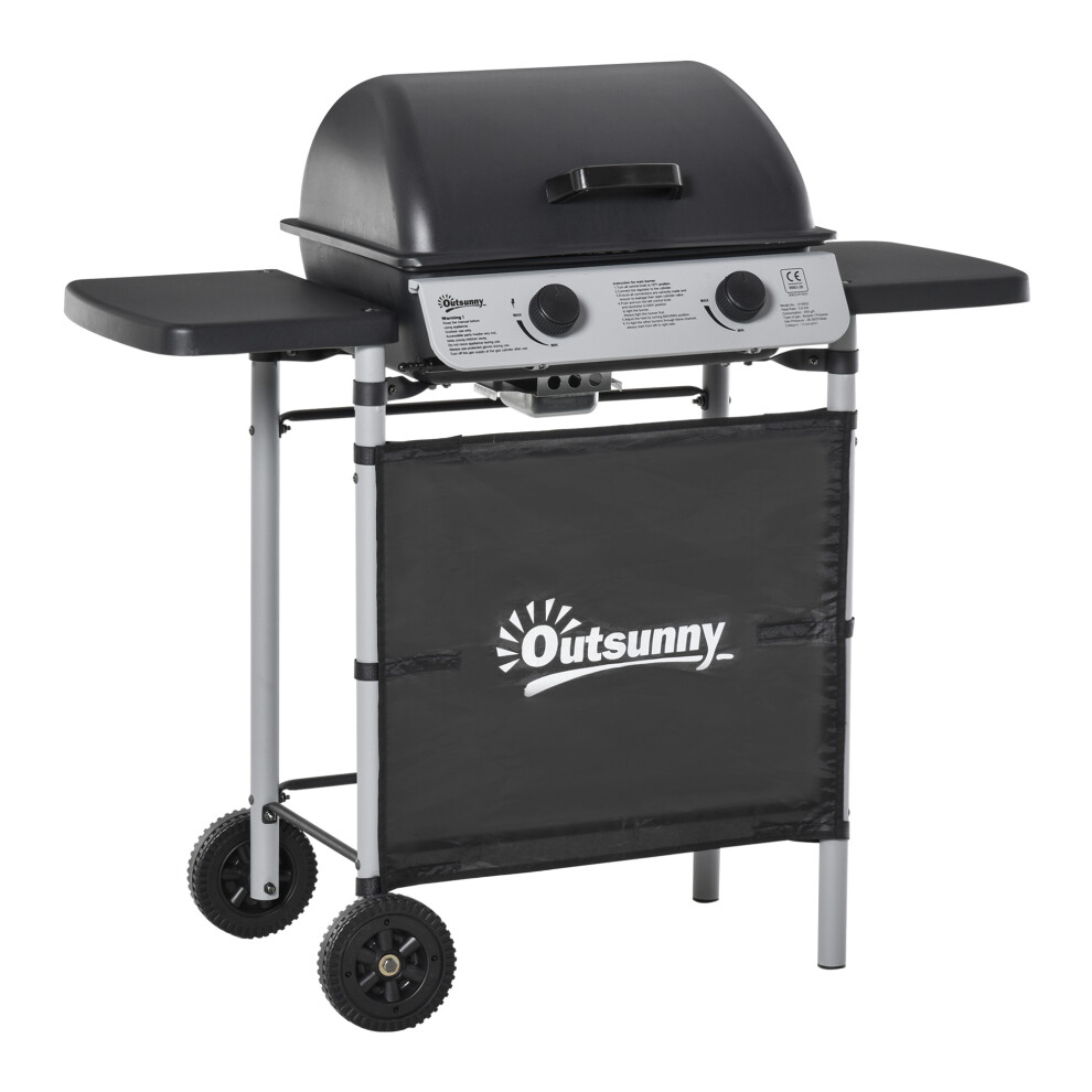 Outsunny Propane Gas Barbecue Grill 2 Burner Cooking Bbq 5.6 Kw W/ Side Shelves
