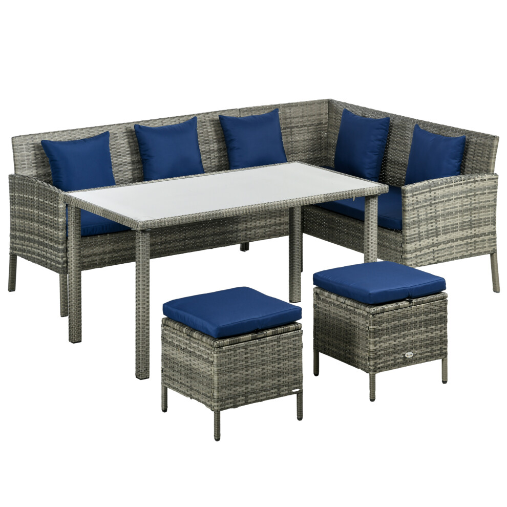 Outsunny 5Pcs Rattan Dining Corner Sofa Set, Garden Furniture Set, Dark Blue