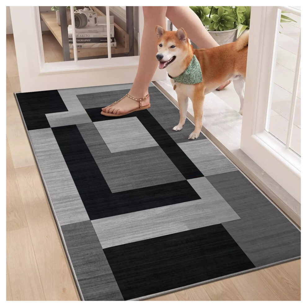 (60cm x 110cm (2ft x 3ft 7")- Indoor Outdoor Large Doormats) Large Black Rugs Living Room Carpet Runner Doormat