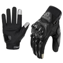 (Black-M) Summer Breathable Full Finger Motorcycle Gloves Non-slip Wear-resistant Motocross Racing Gloves Touch Screen Moto Biker Gloves